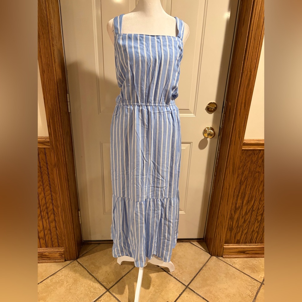 NWT Amazon Essentials Light Blue White Stripe Midi Dress XL